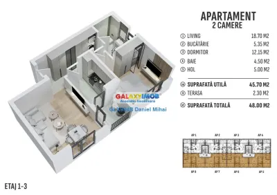 Apartament 2 cam-Incalzire pardoseala-Bucatarie mobilata-str. Alunului - foto 14