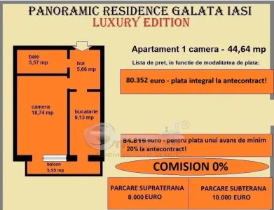 Apartament 1 camera de vanzare in Iasi, Galata, 44,64 mp, bloc nou - foto 2