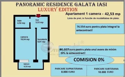 Apartament 1 camera de vanzare in Iasi, Galata, 42,53 mp, bloc nou - foto 2