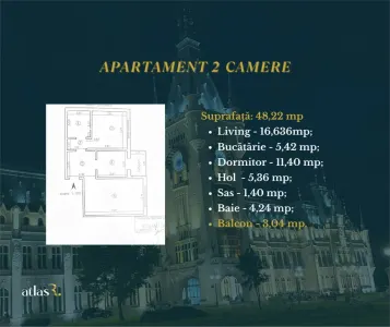 Apartament 2 camere | 48,22 mp | Decomandat | etaj 2 | Dacia - foto 13