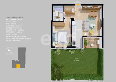 Apartament 2 camere | Parter | Curte proprie 53,66 mp | Pipera, Voluntari - foto 5