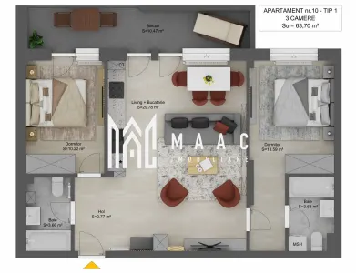 Apartament 3 camere I 64 mp I Sibiu I Doamna Stanca I 2 băi I balcon 10 mp - Sibiu