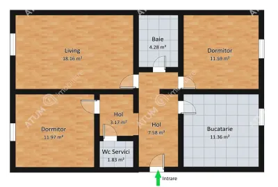 De vanzare apartament cu 3 camere decomandate 2 bai zona Vasile Aaron din Sibiu - foto 7